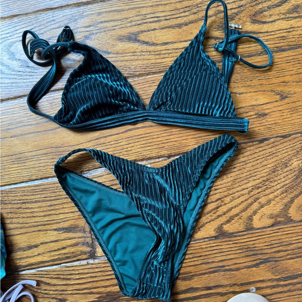 SHEIN Dark Teal Velvet Bikini